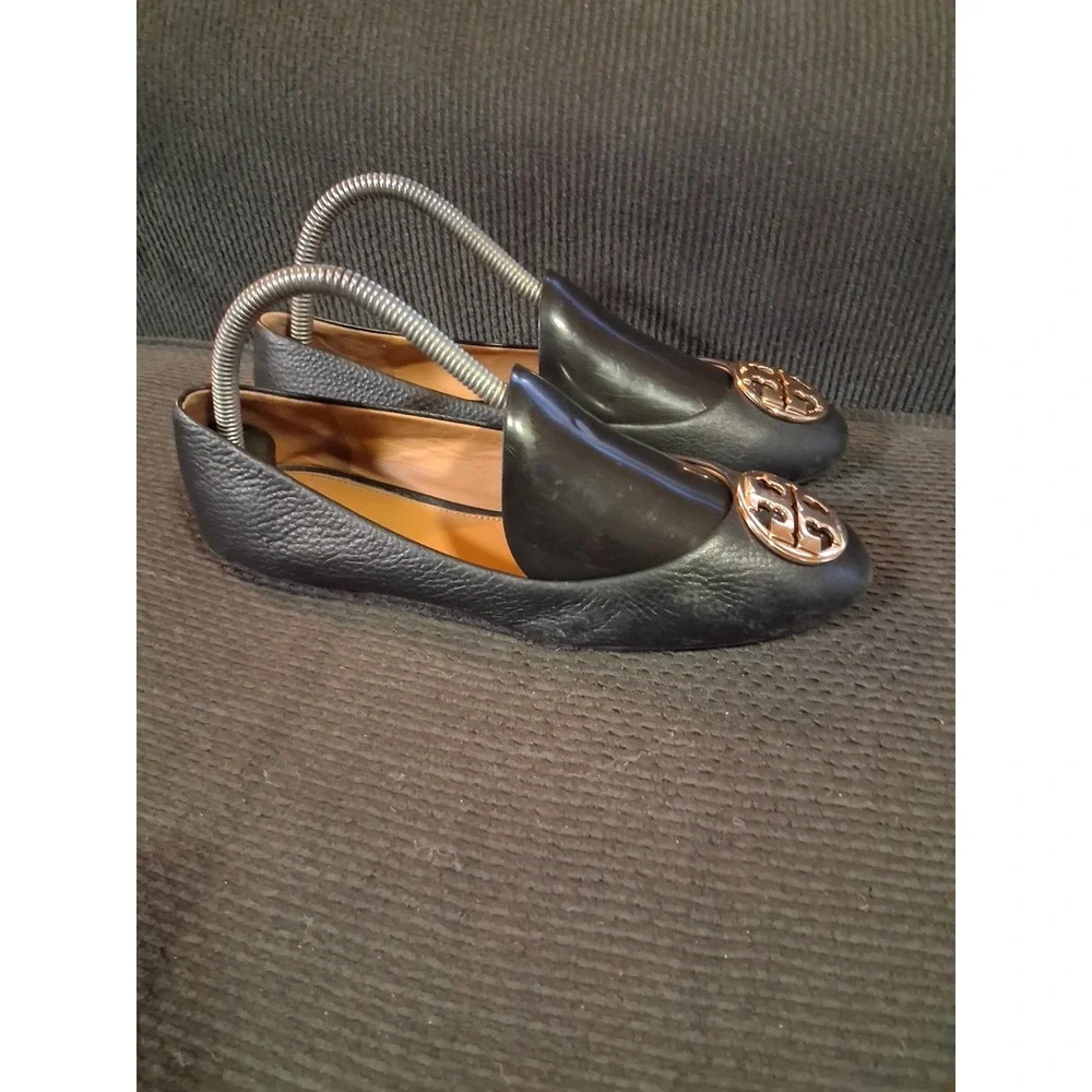 Tory Burch Women's Chelsea Ballet Flats Leather Size 7.5‎ Black Copper
